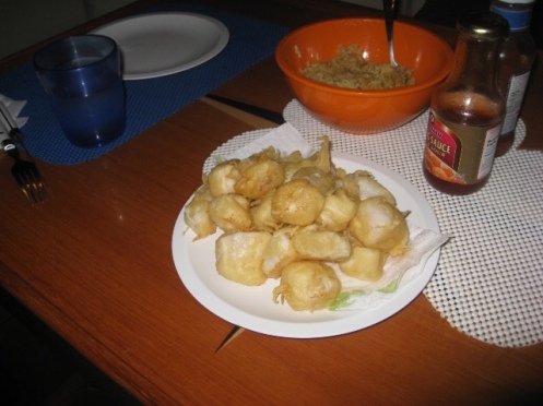 Fresh scallops in beer batter, compliments of Brian’s diving