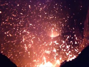 The Tanna volcano shoots lava high above our heads.