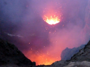 Looking into the volcano crater.