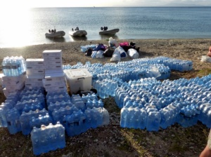 3,750 Liters of bottled water and a ton of supplies were off-loaded at Emae.