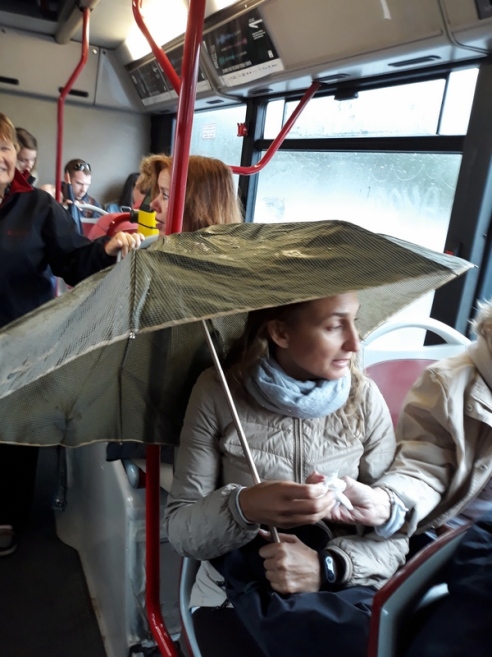 Raining inside the bus!